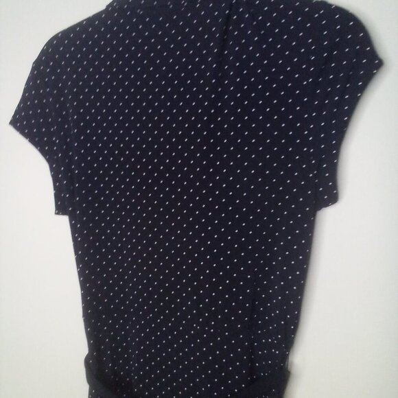 Merona Dress M Women Wrap Front Belt Short Sleeve Polka Dot Black White - Picture 2 of 16